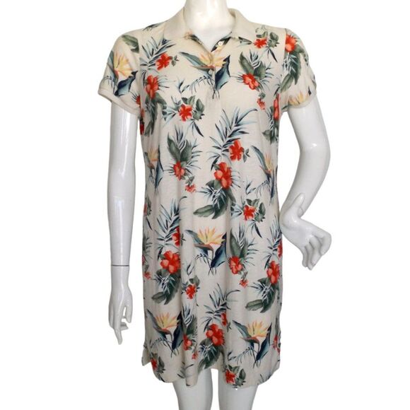 TOMMY BAHAMA Polo Shirt Dress, M, Mini, Happy Hibiscus, Off-white/Red floral - Picture 1 of 11